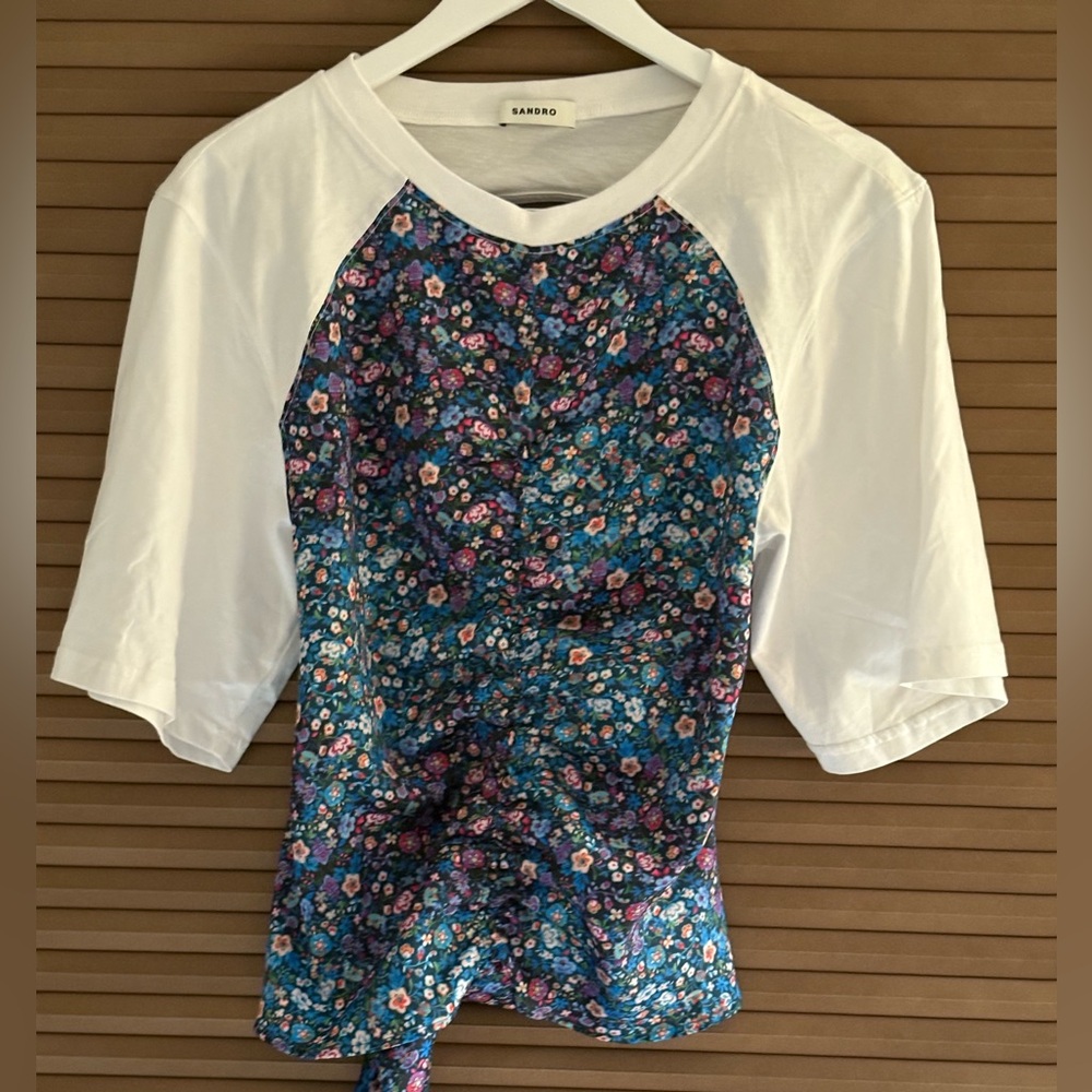 Sandro Blue Floral Long Sleeve Tee
